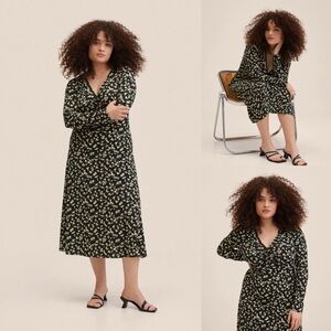 MANGO Floral Print Ruched Midi Dress